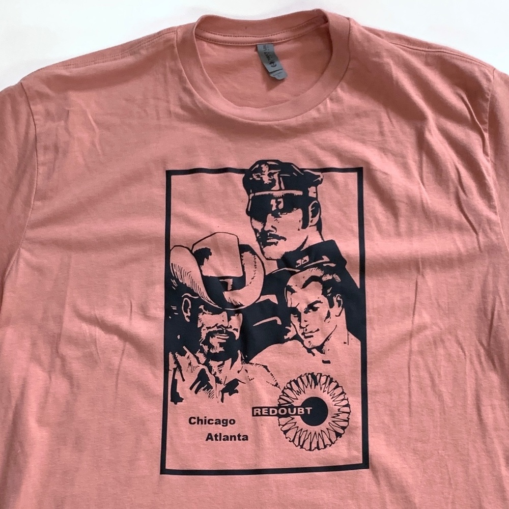 "The Redoubt" Retro LGBTQ Graphic on Size L Pink Cotton Next Level T-Shirt